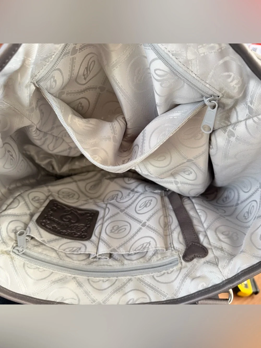 Brighton Aria Anju XLStraw Woven Leather‎ Carryall Pewter Gray Tote Shoulder Bag